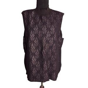 Norton McNaughton Size 1X Sweater Knit Top Black Lace Front Sleeveless